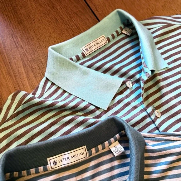 Lot of 2 Peter Millar “Cassique” Kiawah Island Golf Made In Korea Striped Polos